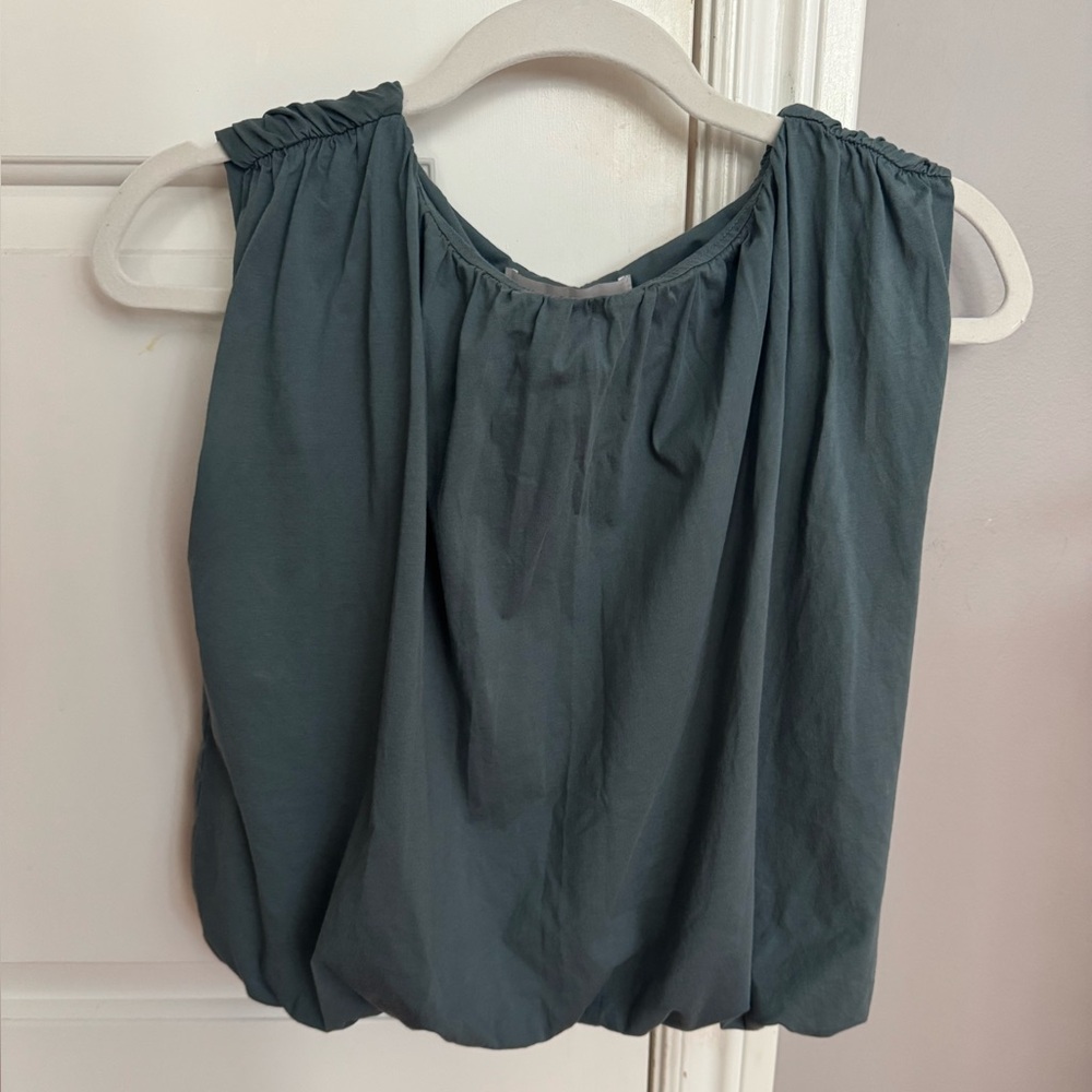 LOFT Ruched Bubble Hem Sleeveless Top Small Sage Green Cotton Classic Versatile - Picture 2 of 5